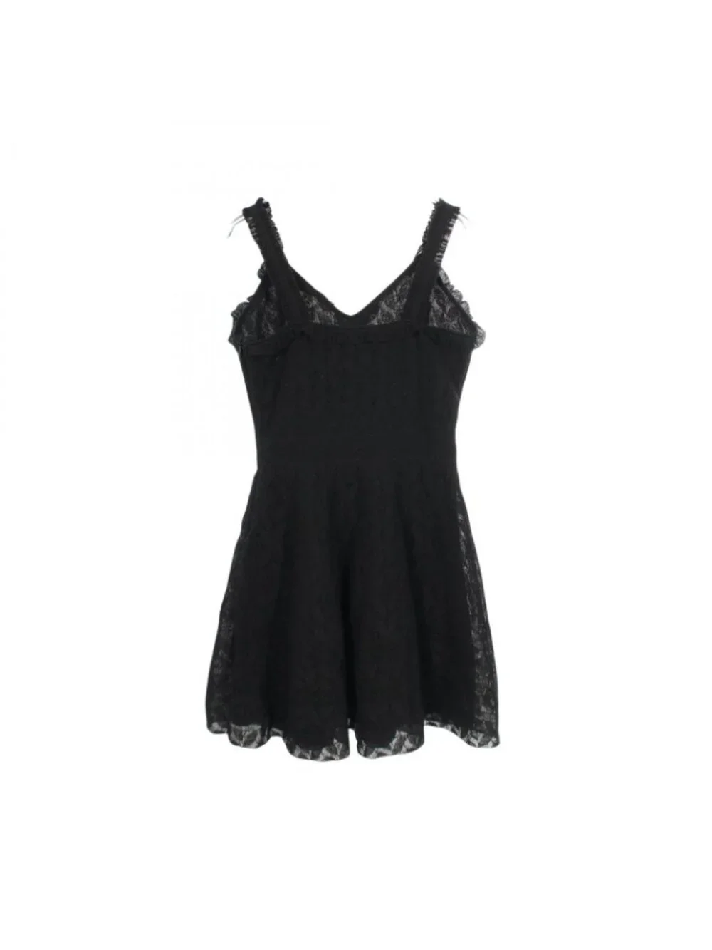 Chanel Dress CC Logo Button Camellia Lace Sleeveless Black Nylon Cotton